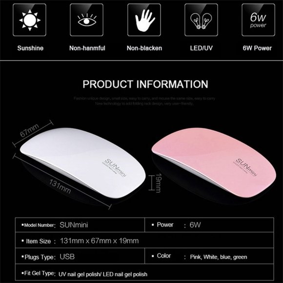 Portable Gel Light Mouse Shape Pocket Size Nail Dryer with USB Cable for All Gel - Picture 8 of 9
